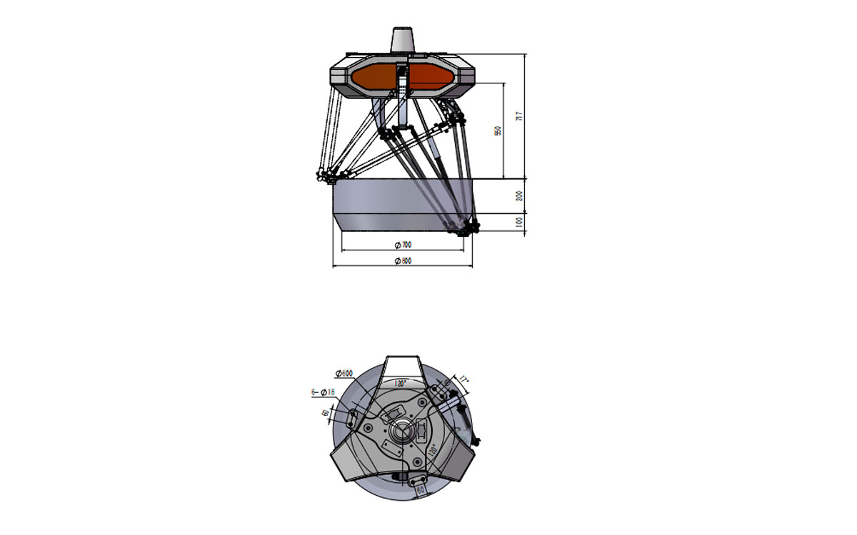 Dessin technique de BAT800-S3 robot Delta