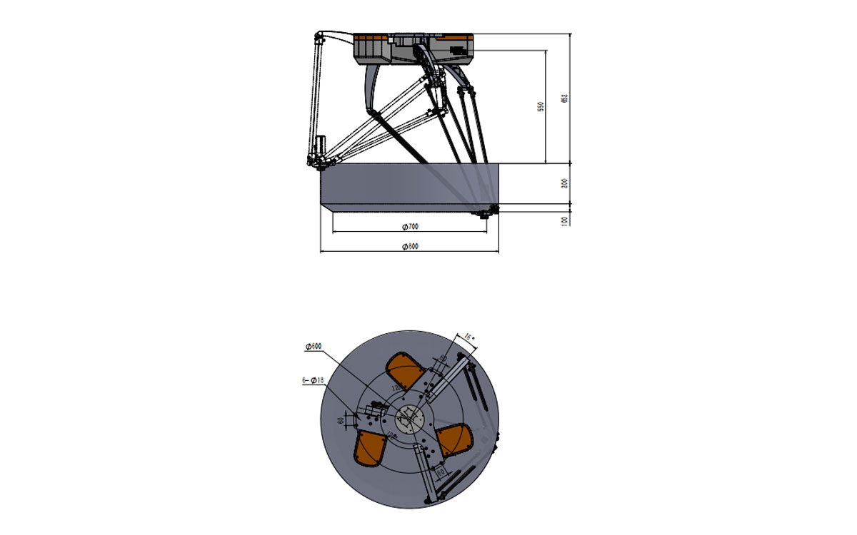 Dessin technique de BAT800M-E3 robot Delta