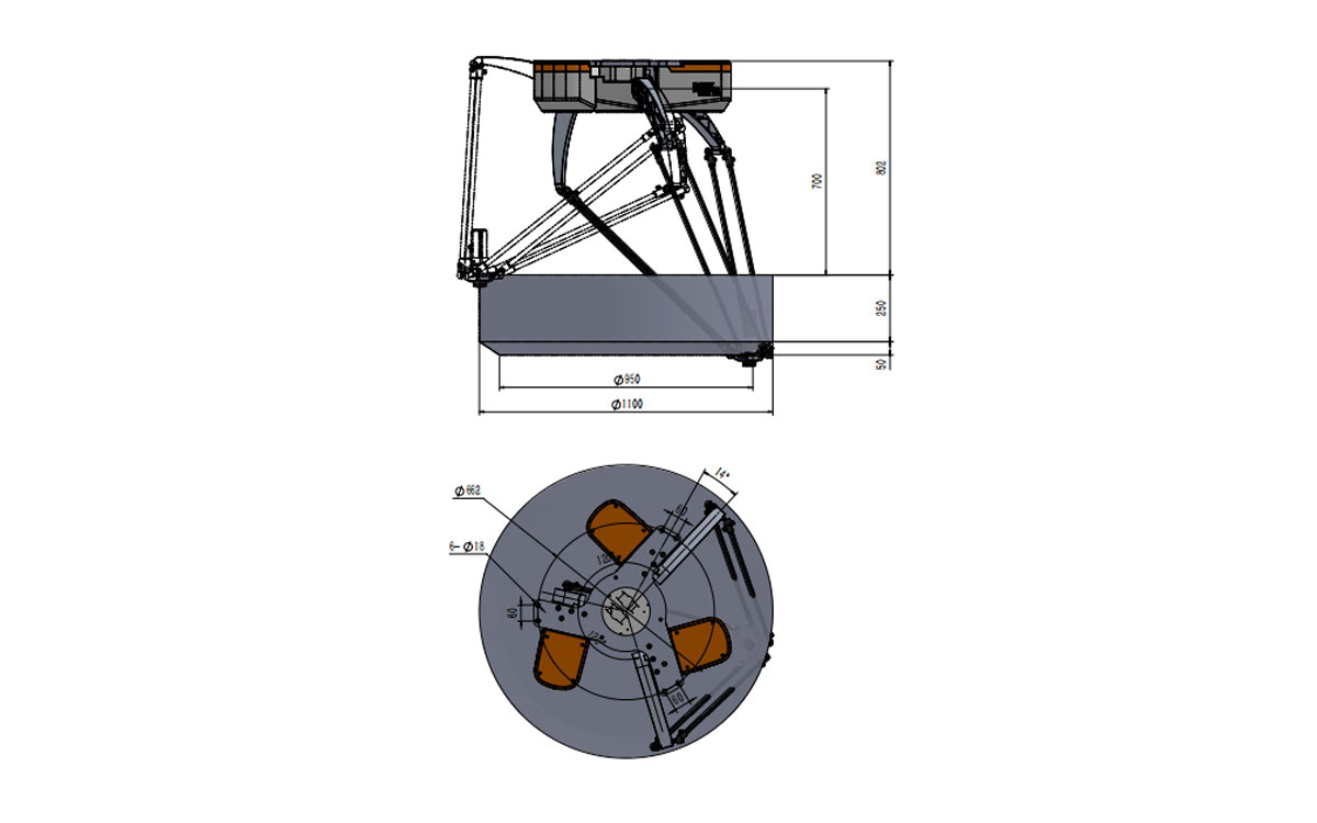 Dessin technique de BAT1100M-E3 robot Delta