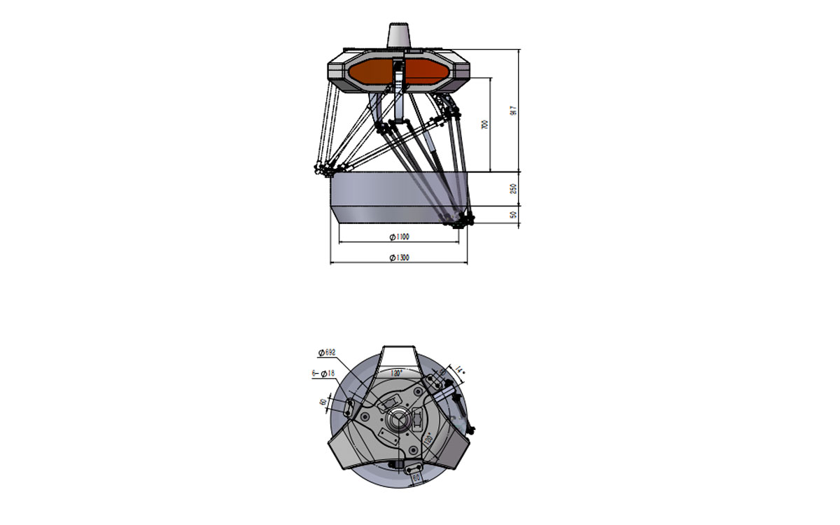 Dessin technique de BAT1300-S6 robot Delta